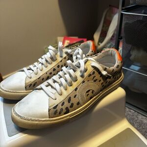 Leopard/Dalmatian Sneakers with Orange Accents